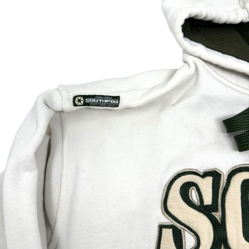 SOUTH POLE‎ Vintage Men Off-White Hoodie Logo Embroidered Grunge Hip Hop Y2K 2XL